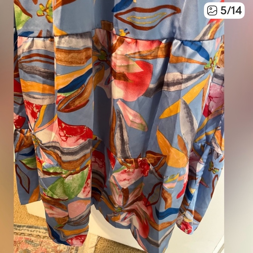 Umgee Light Blue Floral Maxi Dress with Multicolor Print Medium - Picture 6 of 11